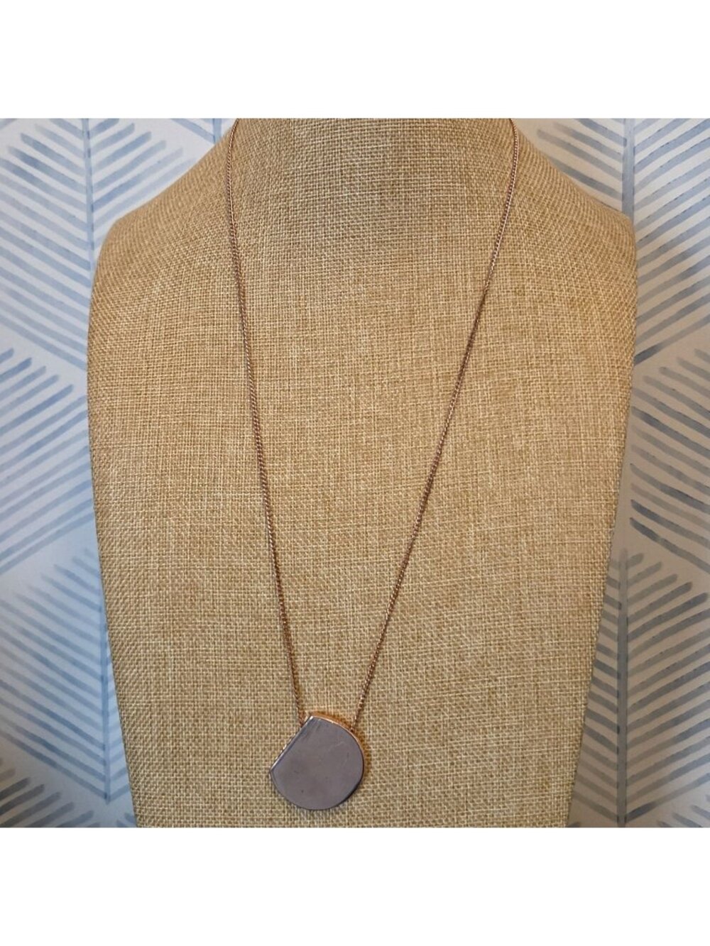 Chico's Rose Gold Tone Partial Rhinestone Pendant 36" Necklace